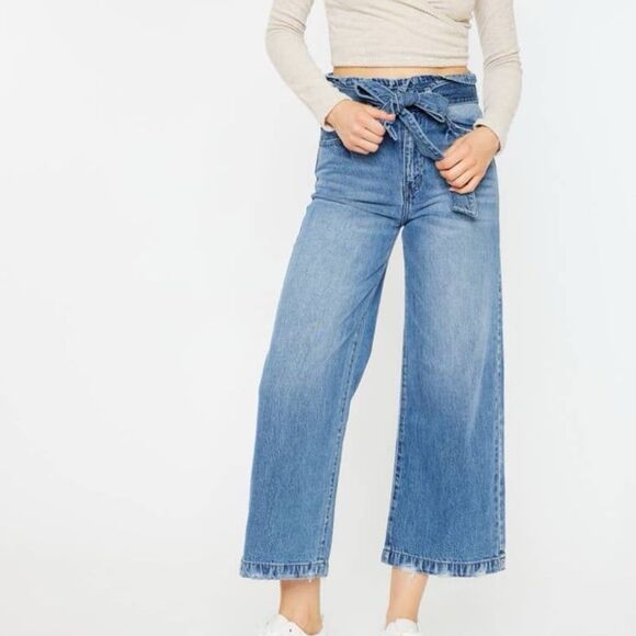 KanCan Aroly Ultra High Rise Belted Paperbag Wide Leg Jeans - Picture 1 of 10